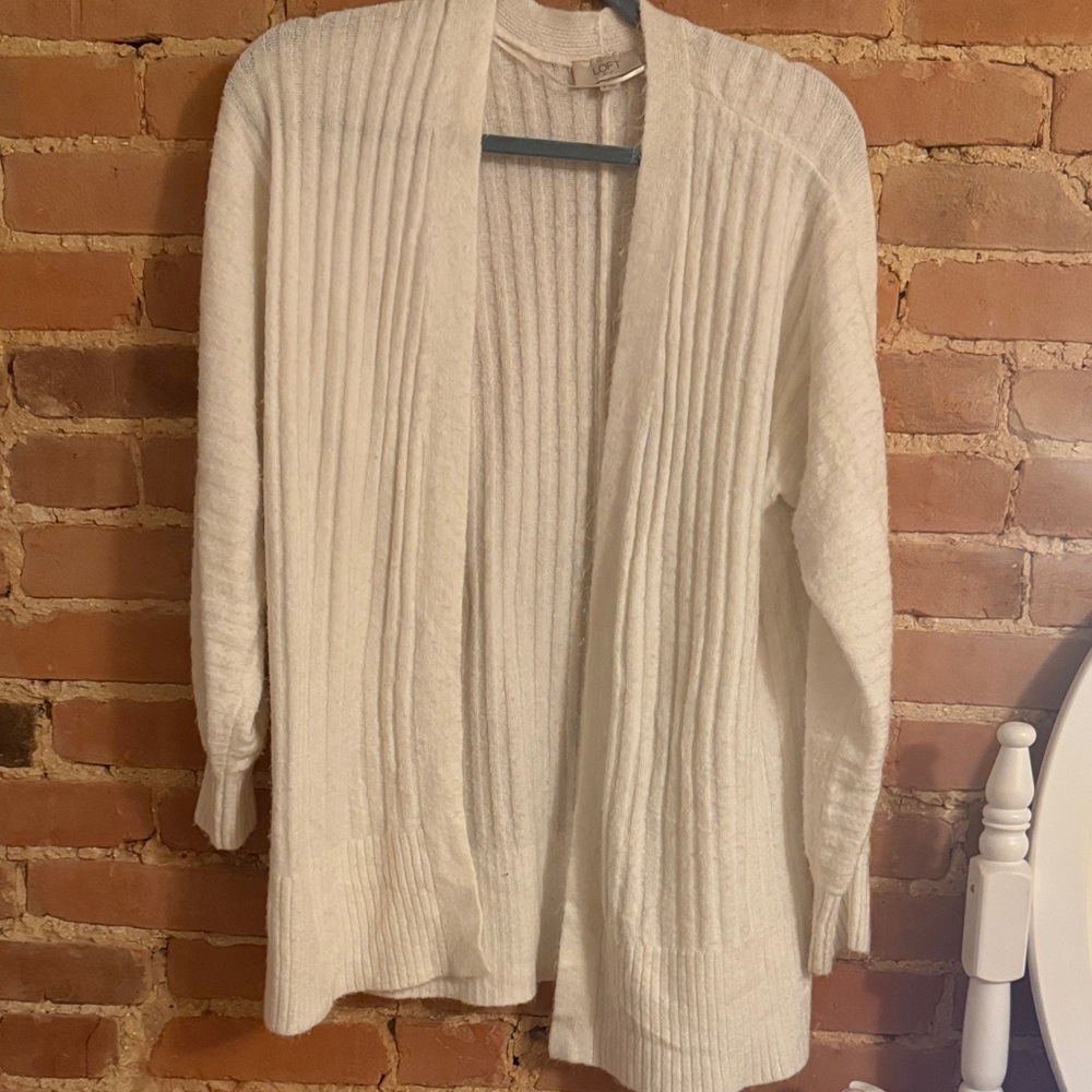 LOFT Ivory Ribbed Knit Cardigan